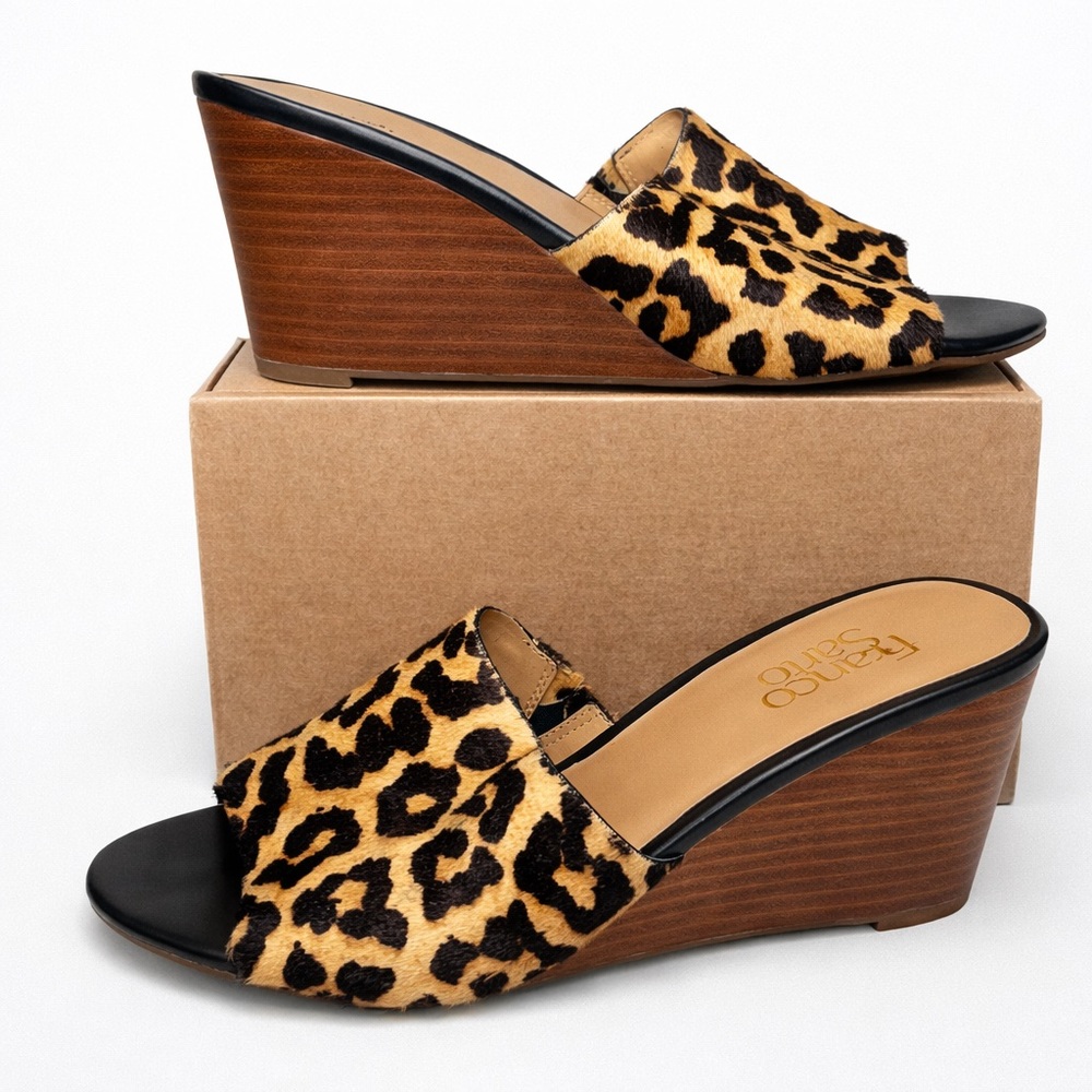 FRANCO SARTO McKenna Calf Hair Leopard Mule Wedge Shoes Size 8.5 M - Picture 4 of 9